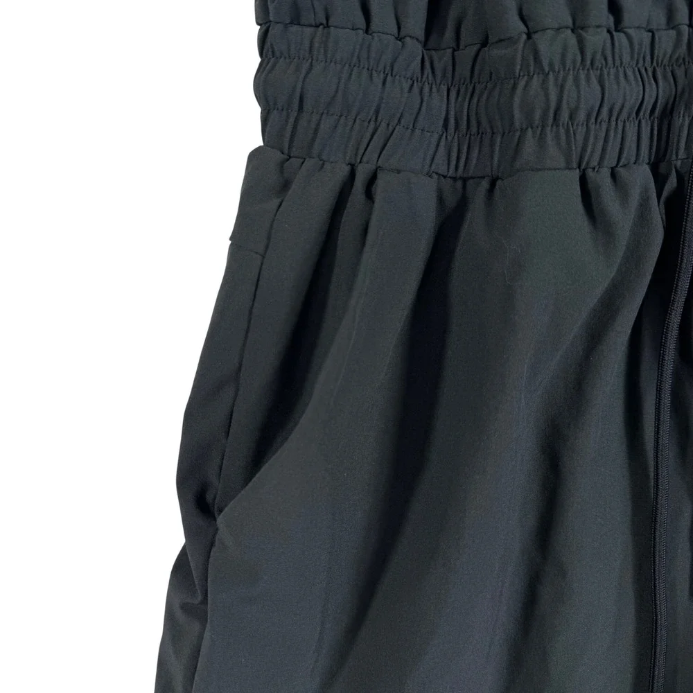 Abercrombie & Fitch Jumpsuit Womens L Black Smocked Waist Bungee Hem Athleisure - Picture 7 of 13